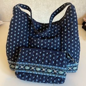 Vera Bradley Southport Navy Purse/Bag and Cosmetic Bag Set